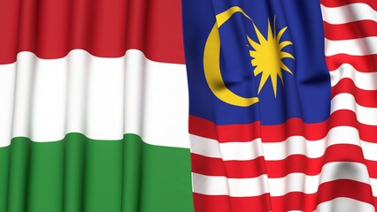 Flags of HUNGARY and MALAYSIA with realistic cloth texture