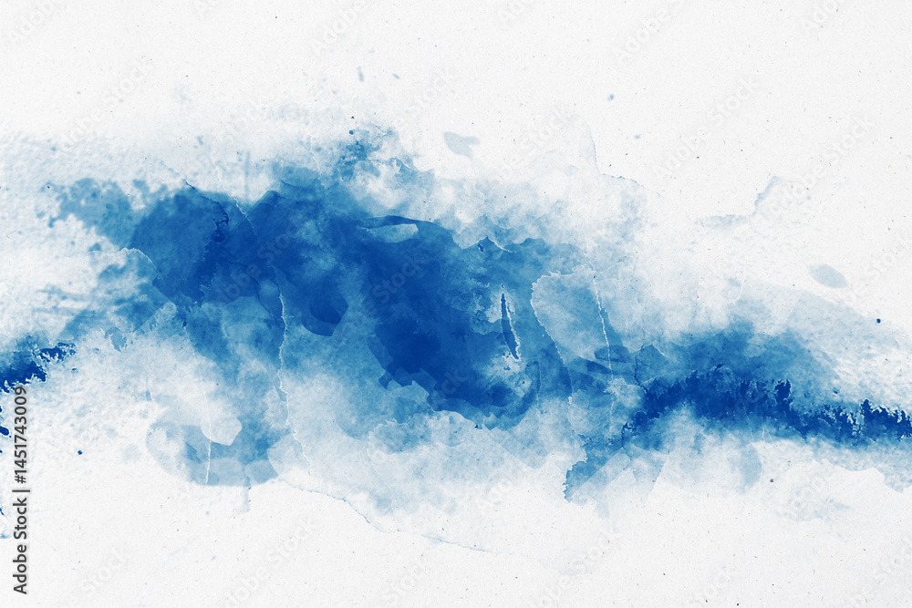 Poster Abstract blue watercolor texture on white paper background with light artistic brush strokes and soft gradient ink effect backdrop. 3D Rendering