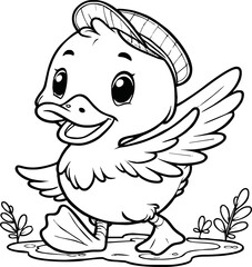Cute duck vector illustration for children colouring page