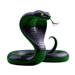 Obraz premium Green Cobra Snake, Black Background, 3D Render, Transparent Background
