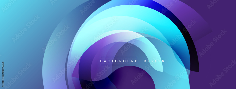 Poster Abstract blue purple layers create dynamic circular design. Modern background with text element, smooth gradients present.