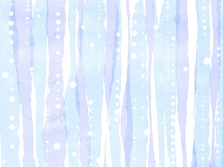 水彩で描いた青のストライプと水玉模様の綺麗な背景イラスト