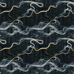 Obraz premium Elegant white smoke flows and sparkling lines on black background seamless pattern for luxury branding, minimalist websites, modern interior design projects, abstract presentations, and high-end marke
