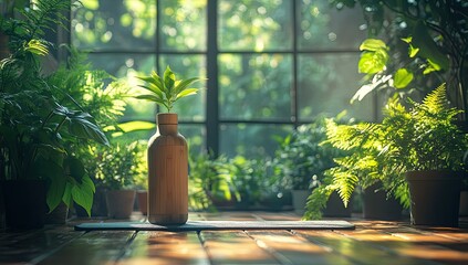 Plant in Bottle with Sunlit Room.