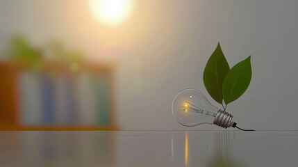 A light bulb sprouting green leaves, symbolizing eco-friendly innovation in a serene setting