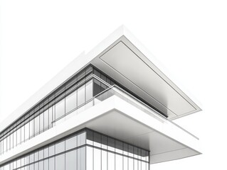 Fototapeta premium Modern architectural building exterior, angled perspective, showcasing a contemporary design with glass panels and a flat roof