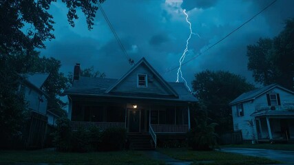 Stormy night over a suburban house