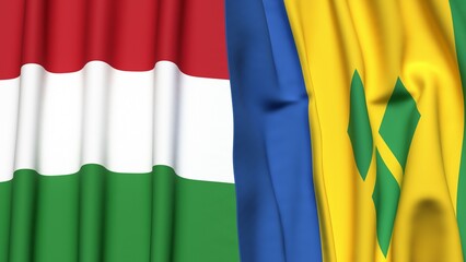 Flags of HUNGARY and SAINT VINCENT with realistic cloth texture