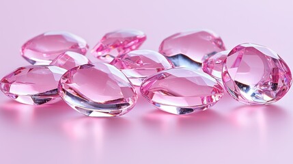 Pink gemstones scattered across a soft and elegant reflective surface