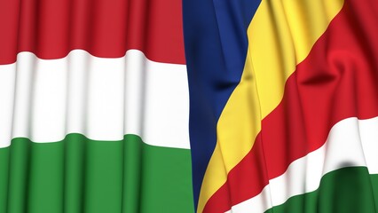 Flags of HUNGARY and SEYCHELLES with realistic cloth texture