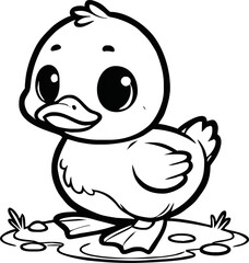 Cute duck vector illustration for children colouring page