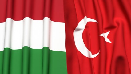 Flags of HUNGARY and TURKEY with realistic cloth texture