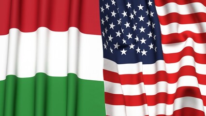 Flags of HUNGARY and USA with realistic cloth texture