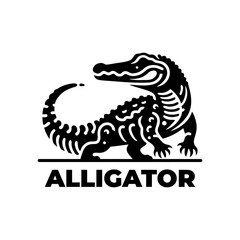 Black Alligator Silhouette Vector Illustration Dangerous Wild Predator Animal Icon Reptile Graphic Logo for Adventure Horror Jungle Wildlife Concept Monochrome Badge Sticker Apparel T-Shirt Design

