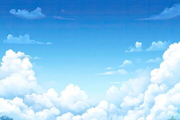 Vast expanse of a clear blue sky with fluffy white clouds