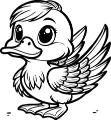 Cute duck vector illustration for children colouring page
