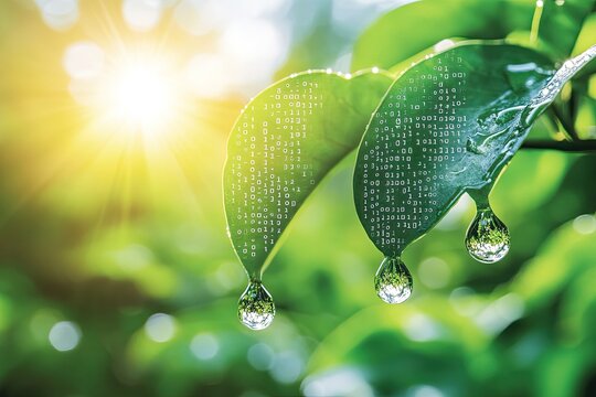 Dew drops on leaves, digital code