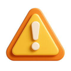 3D triangle warning icon with exclamation mark in yellow and orange. Ideal for alerts, safety, notifications, or error messages in apps and websites