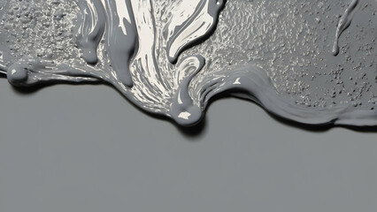 Grey strokes dynamically splashing across pristine white background, forming energetic abstract visual composition
