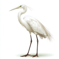 Naklejka premium White Egret Bird Detailed Illustration on White Background
