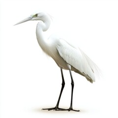 Fototapeta premium White Egret on Sandy Surface Against White Background
