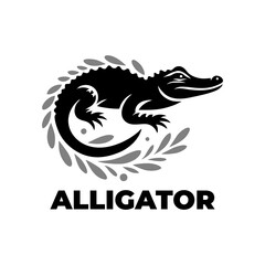 Vector Silhouette Of Alligator Animal Predator Beast Illustration Wild Swamp Wildlife Jungle Scary Toothy Snapping Dangerous Creature Gator Carnivore Fierce Black Shadow Reptile Nature Icon