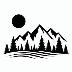 Obraz premium very simple flat and single minimalist Snowy Mountain Range Silhouettes in black on a white background 