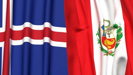 Flags of ICELAND and Peru with realistic cloth texture
