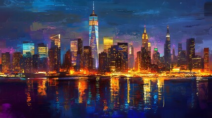 Fototapeta premium Tower and buildings lit in darkness high resolution picture