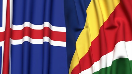 Flags of ICELAND and SEYCHELLES with realistic cloth texture