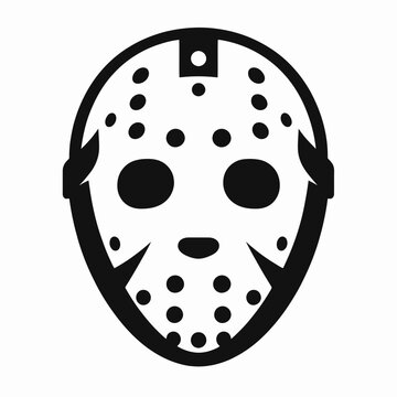  very simple flat and single minimalist White Jason Mask Silhouettes in black on a white background
