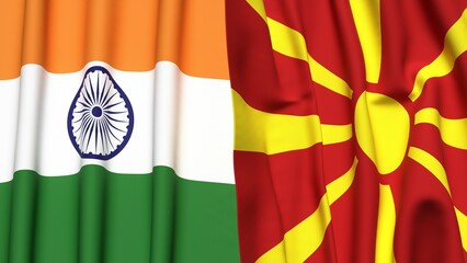 Flags of INDIA and MACEDONIA with realistic cloth texture
