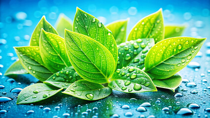 Green Leaf with Water Drops Dew, Raindrops  Background of Nature.