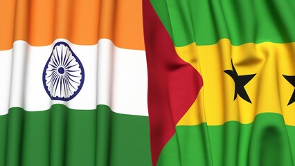 Flags of INDIA and SAO TOME with realistic cloth texture