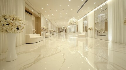 Elegant white wedding venue, spacious and bright