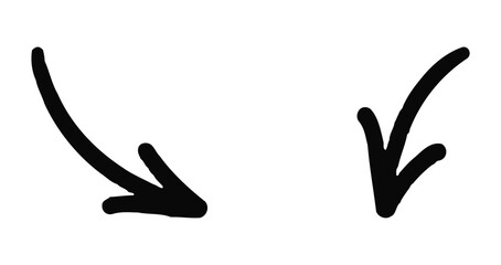Hand-Drawn Black Arrows: Curved and Straight Downward Pointing