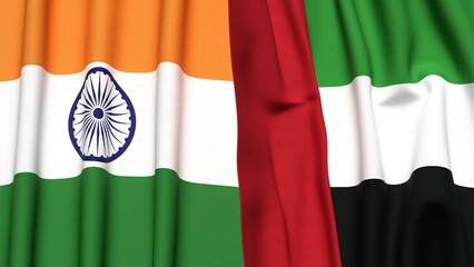Flags of INDIA and UAE with realistic cloth texture