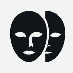 very simple flat and single minimalist Mask Silhouettes in black on a white background