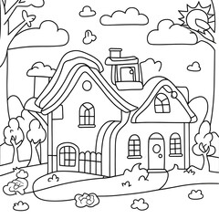 Fototapeta premium Cute House Coloring Page: Sunny Day Dream House