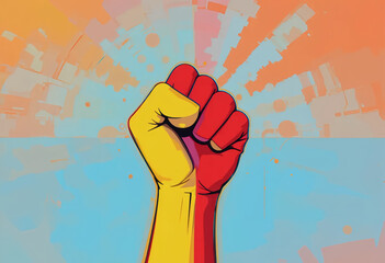 Split Color Raised Fist Symbol of Unity and Strength