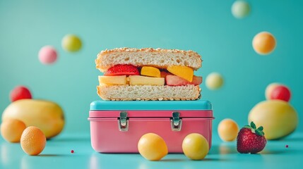 A Delicious and Colorful Fruit Sandwich on a Lunchbox Ready for a Healthy and Nutritious Meal at School or a Picnic