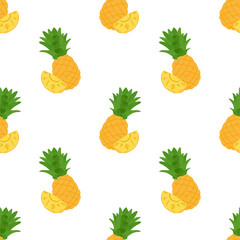 Pineapple seamless pattern, tropical ripe fruit.