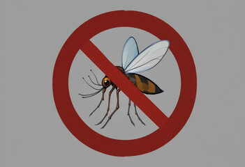 Red No Mosquitoes Sign on Grey Background