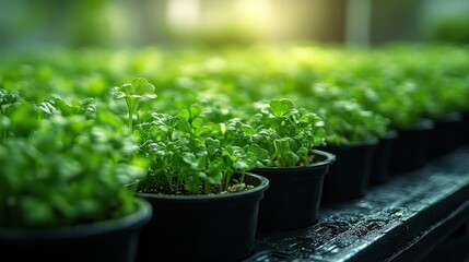 Close up of vibrant green plants with blurred sunlight background