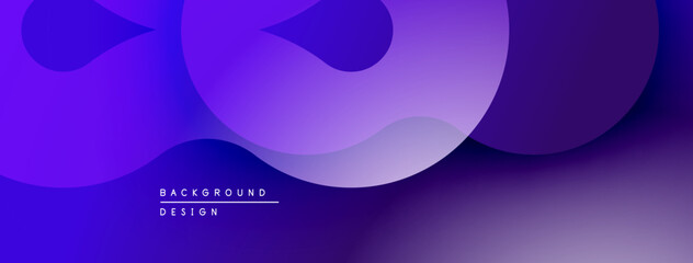 Abstract fluid shapes, gradient blues, purples create modern background. Smooth curves, dynamic composition, visual harmony present.