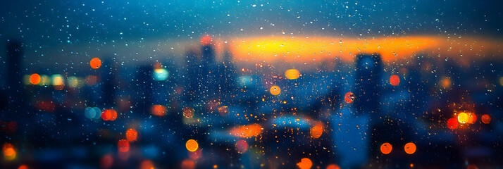 Rainy Night Cityscape Background Image: Bokeh Lights and Water Droplets