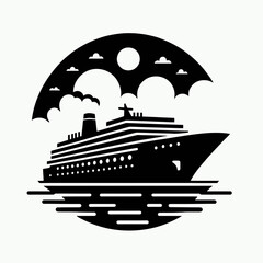  very simple flat and single minimalist Cruise Ship Silhouettes in black on a white background 