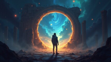 Fototapeta premium Temporal Passage: A Time Traveler's Adventure