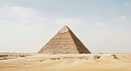Minimalist Great Pyramid Giza Alone Pale Blue Horizon Egypt Ancient Wonder Simple Composition Desert