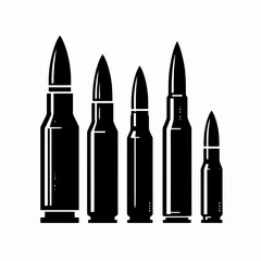  very simple flat and single minimalist Bullet Silhouettes in black on a white background